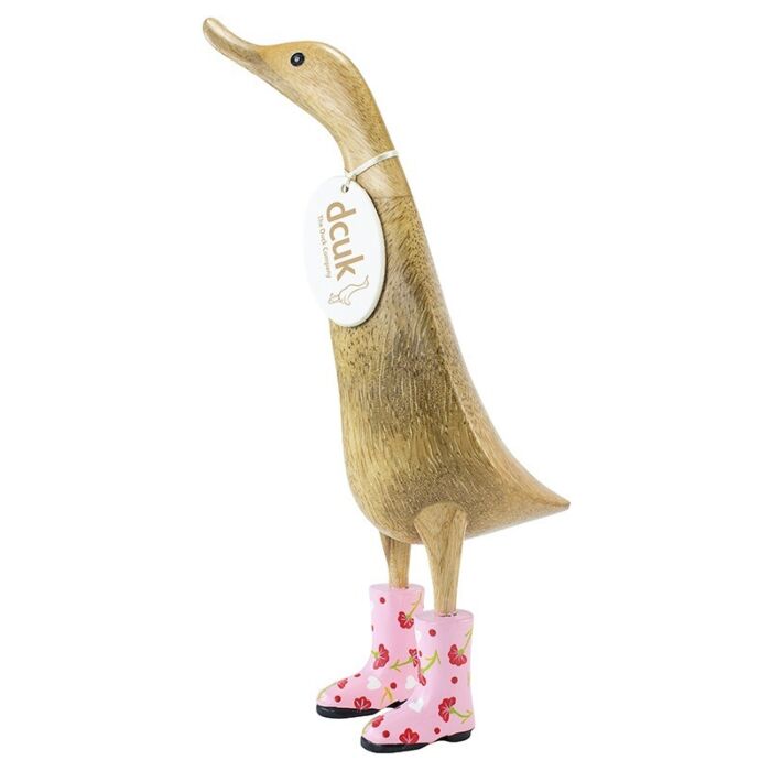 Natural Finish Ducklet with Floral Welly Boots-Pink-1